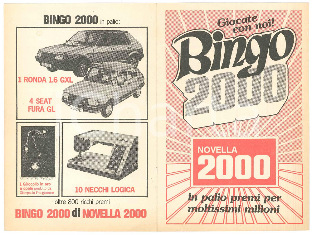Oggetto da collezione cartaceo 1970 ca NOVELLA 2000  Tessera premi BINGO VINTAGE 1
