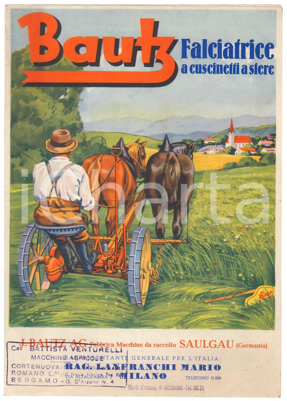 Materiale pubblicitario d’epoca 1950 ca SALGAU D Ditta J. BAUTZ  Falciatrice a cuscinetti a sfere Pieghevole 1