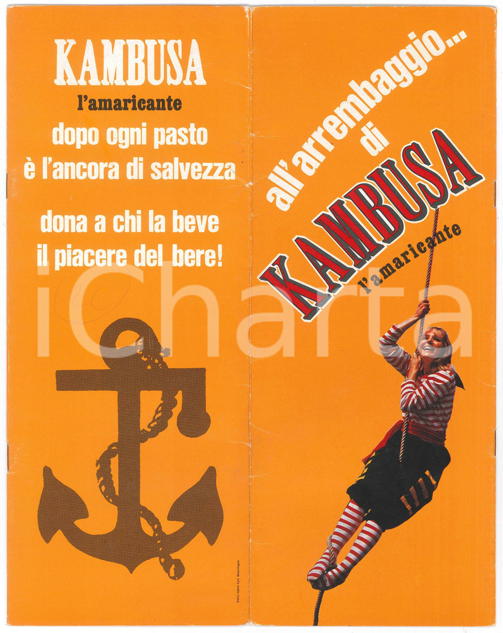 Materiale pubblicitario d’epoca 1967 LIQUORI  KAMBUSA L amaricante  Pieghevole pubblicitario ILLUSTRATO 1