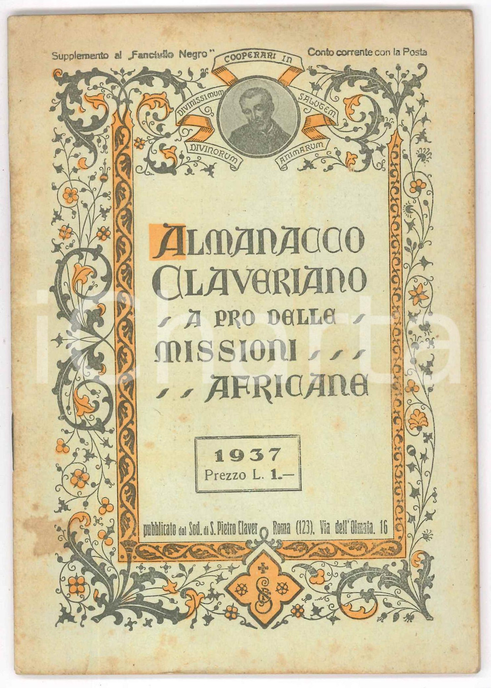 Giornale, rivista storica 1937 ROMA Almanacco CLAVERIANO a favore delle missioni africane ILLUSTRATO 1