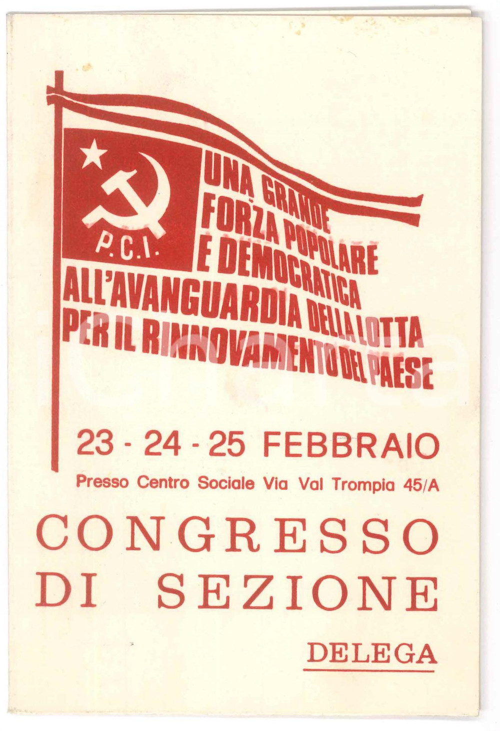 Materiale pubblicitario d’epoca 1979 PCI MILANO Sezione Fratelli Padovani  Programma congresso 1