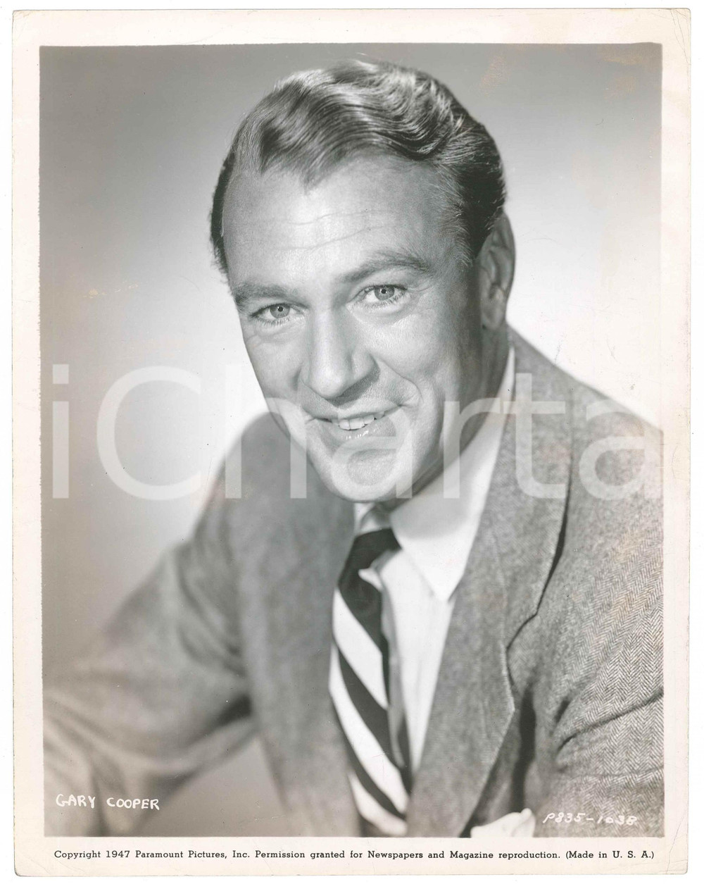 Fotografia d epoca originale 1950 ca USA CINEMA Gary COOPER  Ritratto  Foto PARAMOUNT 20x26 cm 1