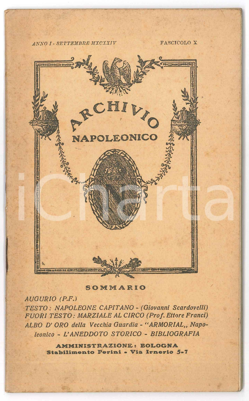 Giornale, rivista storica 1924 ARCHIVIO NAPOLEONICO Napoleone capitano  Anno I Fasc. X 1