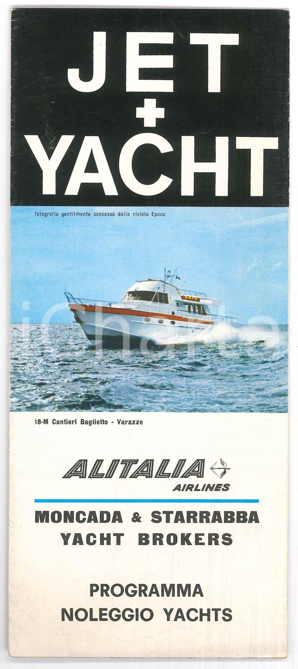 Materiale pubblicitario d’epoca 1965 ca MONCADA & STARABBA JET + YACHT Noleggio yacht  Pieghevole ILLUSTRATO 1
