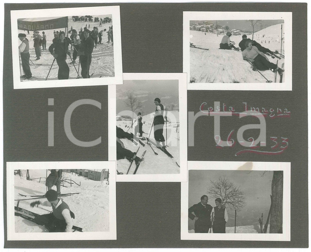 Fotografia d epoca originale 1933 COSTA IMAGNA BG Gruppo di sciatori sulle piste  2 Lotto 5 foto 1