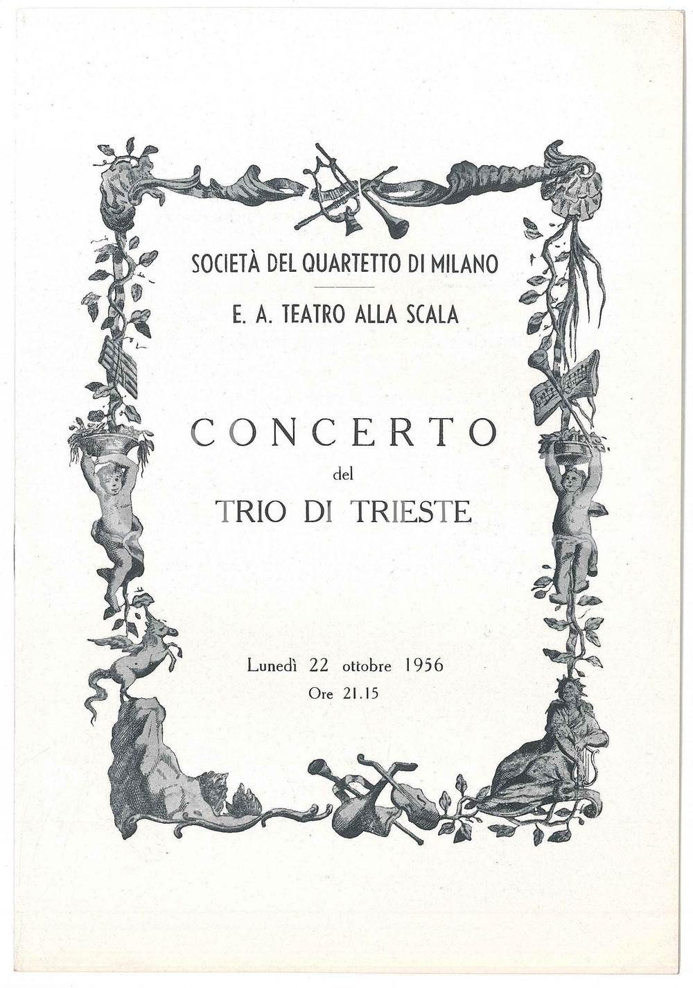 Materiale pubblicitario d’epoca 1956 MILANO Società del Quartetto  Concerto TRIO DI TRIESTE Programma 1