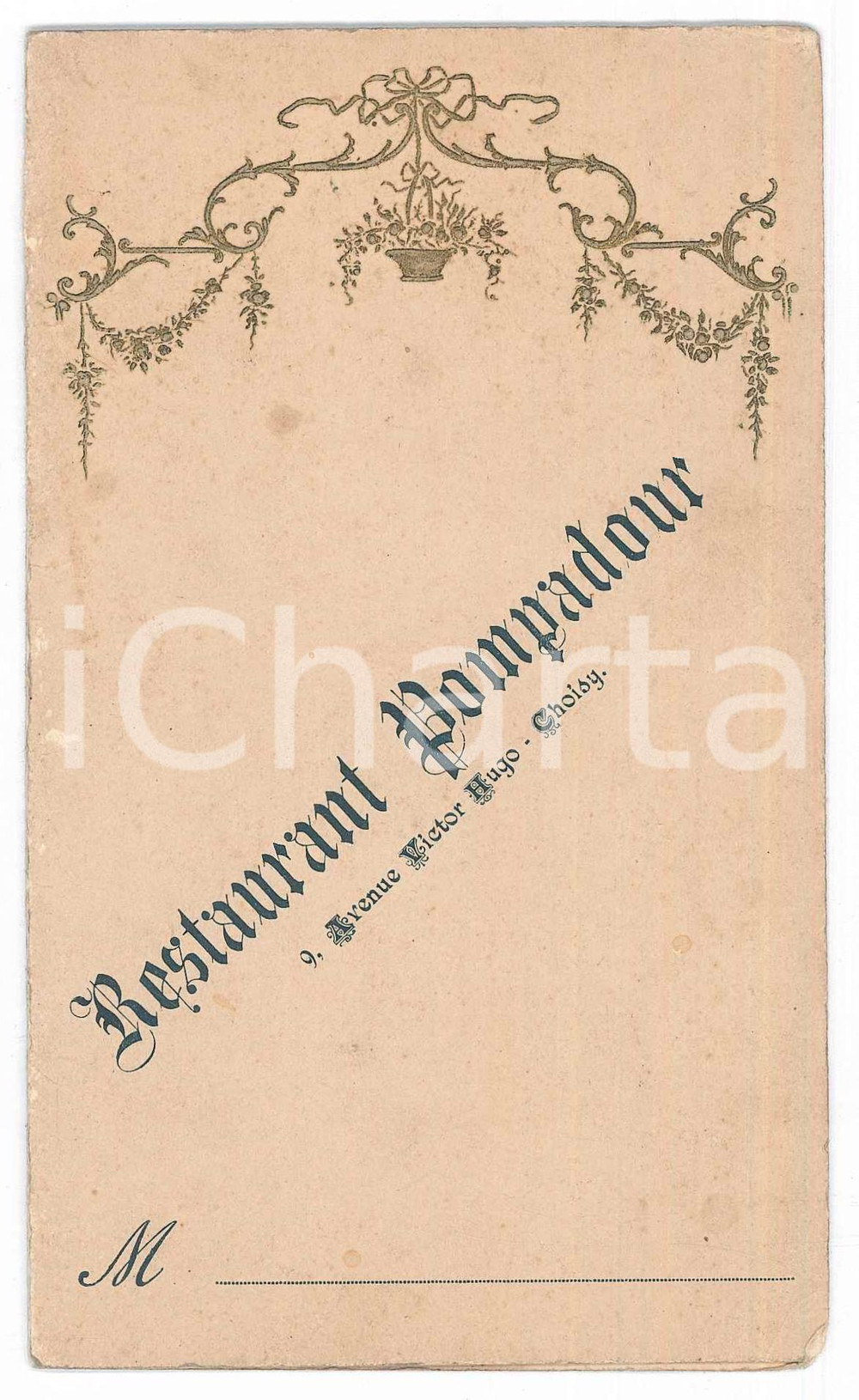 Oggetto da collezione cartaceo 1911 CHOISYLEROI F  Restaurant POMPADOUR  Menu mariage BONNEFOY  CHARRION 1