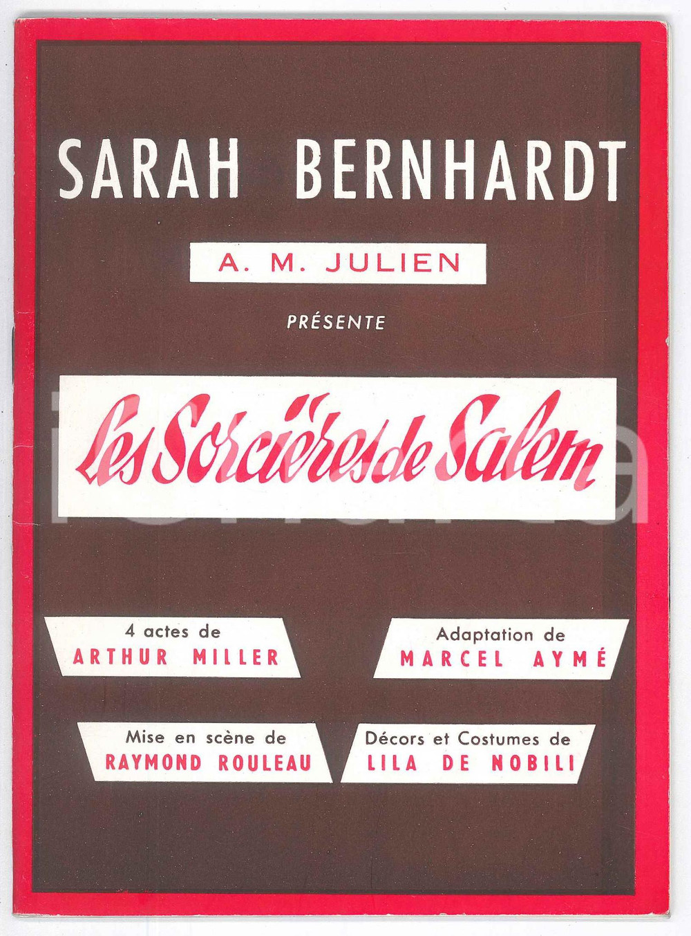 Materiale pubblicitario d’epoca 1955 PARIS ThÃ©Ã¢tre Sarah Bernhardt  Les SorciÃ¨res de Salem Programme 40 p. 1