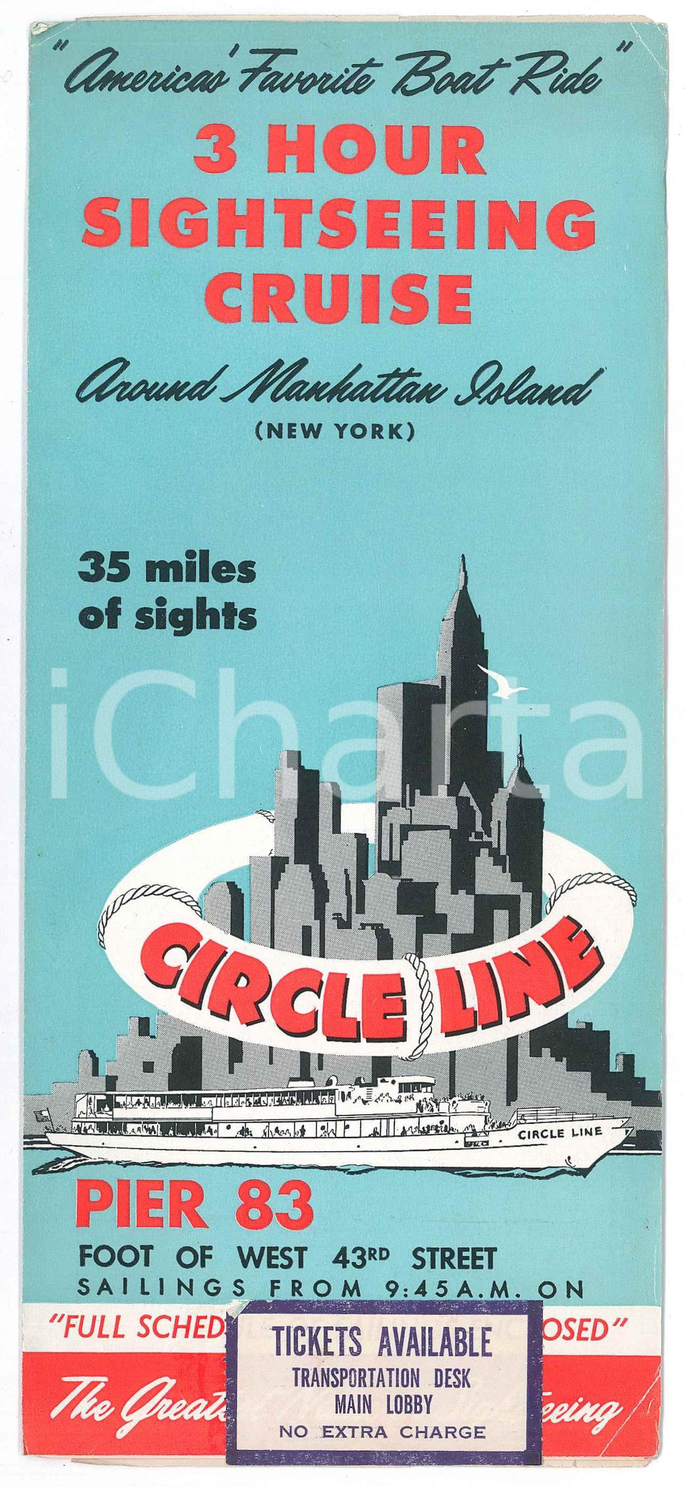 Materiale pubblicitario d’epoca 1959 NEW YORK  Sightseeing cruise around Manhattan Vintage brochure 1