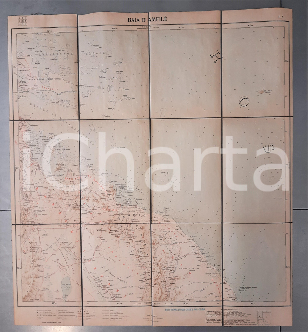 Mappa, planimetria storica 1909 ERITREA ITALIANA  BAIA D AMFILE   Mappa su tela 60x66 cm 1