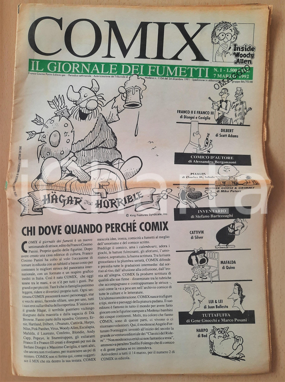 Giornale, rivista storica 1992 COMIX Il giornale dei fumetti  Hagar the horrible Anno I nÂ° 1 1