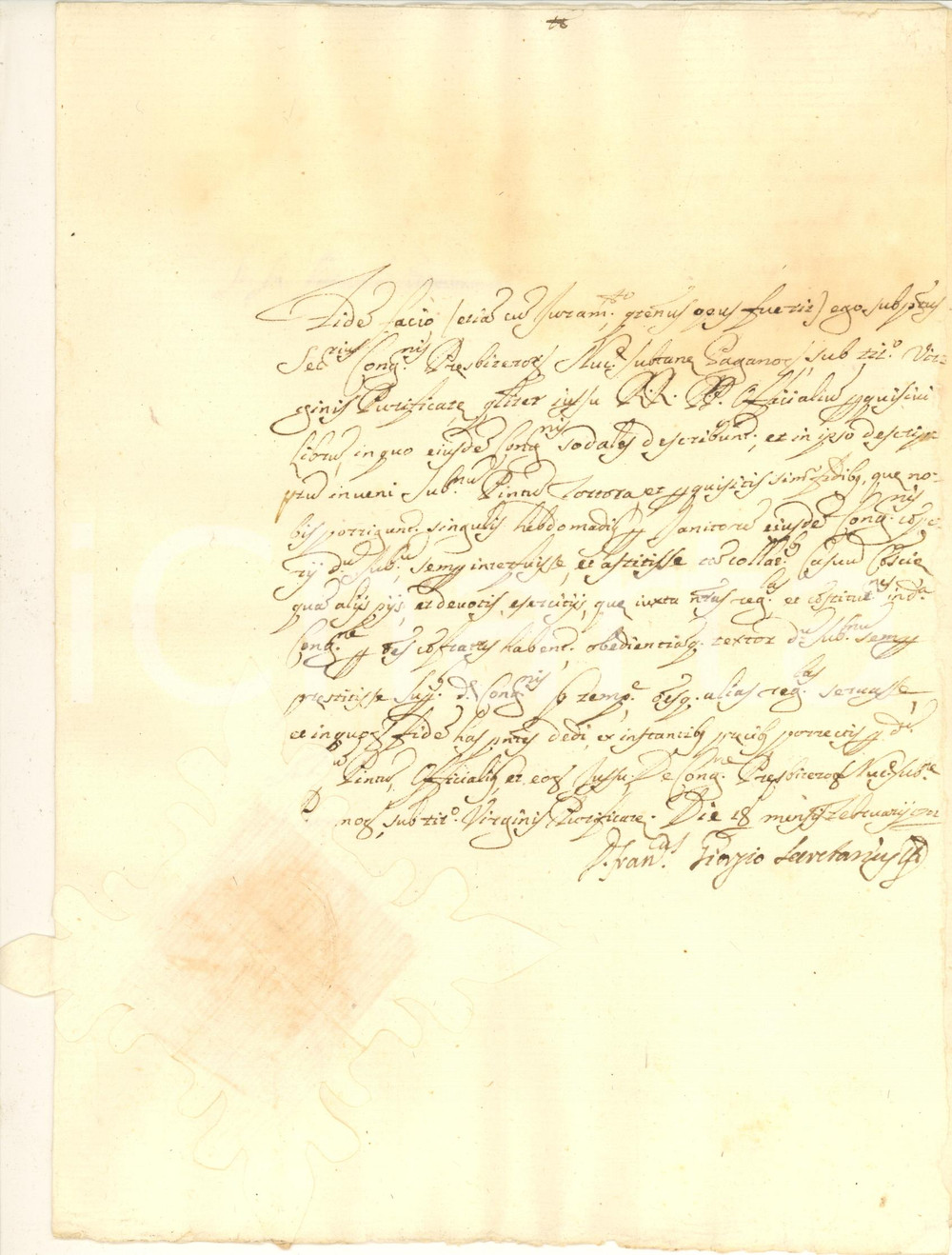 Documento originale, autentico 1701 NOCERA INFERIORE Fede di partecipazione suddiacono Pinto TORTORA 1