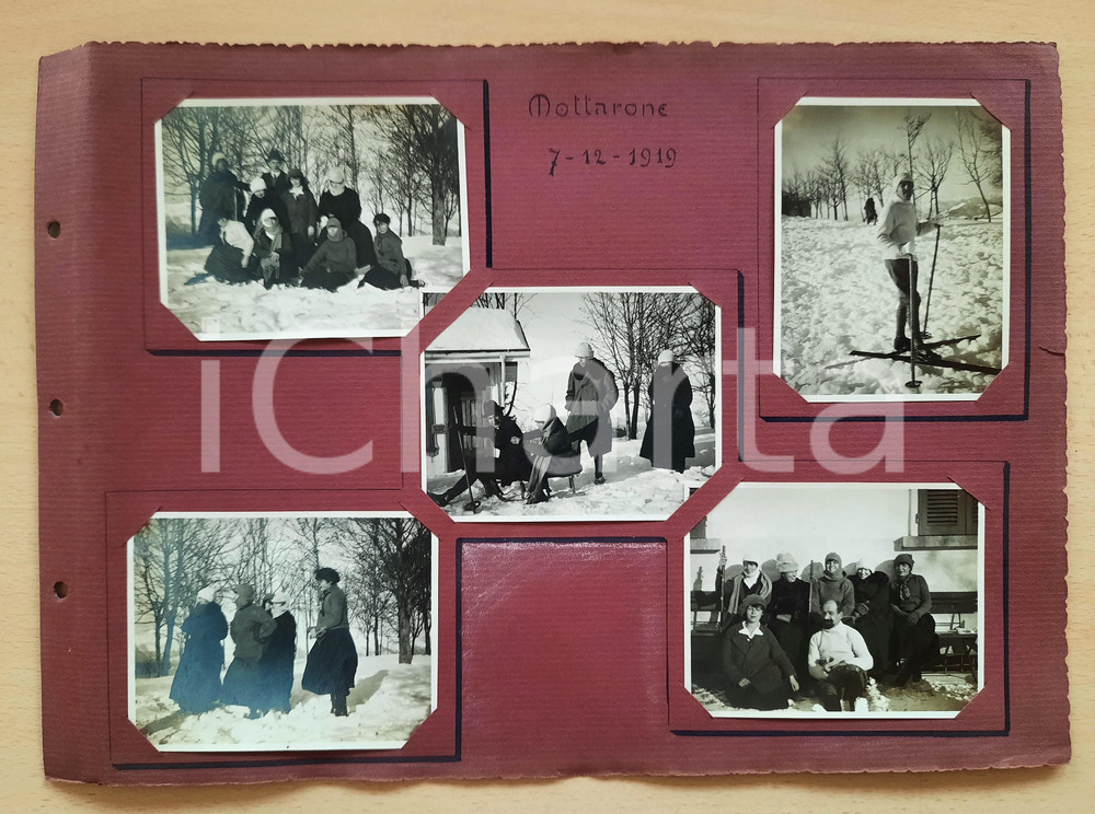 Fotografia d epoca originale 1919 Monte MOTTARONE  Gruppo di amici in vacanza sulla neve 5 foto 1