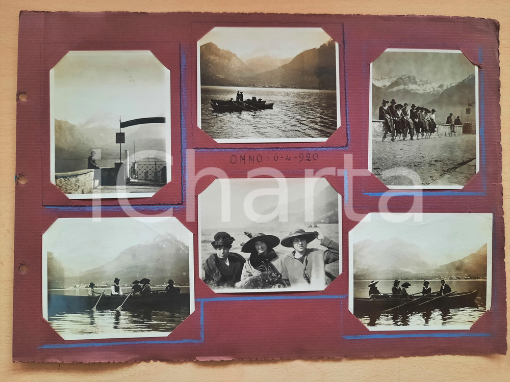 Fotografia d epoca originale 1920 ONNO / OLIVETO LARIO Escursionisti in barca sul Lago di LECCO 6 foto 1