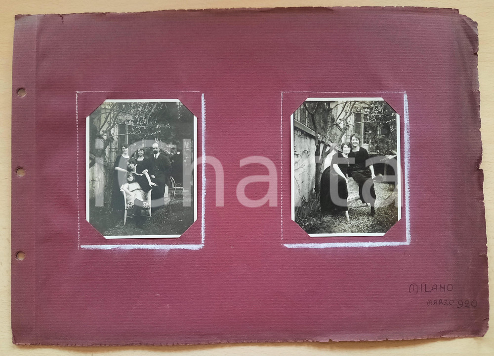 Fotografia d epoca originale 1920 MILANO Ritratto di famiglia nel giardino di una villetta 2 foto 1