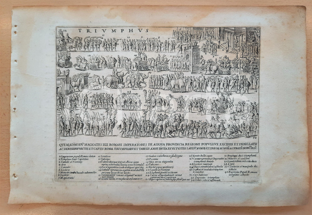 Stampa, bozzetto originale 1630 ca Giacomo LAURO Trionfo Giulio Cesare  Quemadmodum magnates Stampa 32x24 1
