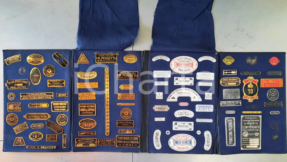 Materiale pubblicitario d’epoca 1930 ca Area di MILANO  Campionario ditta di targhe in metallo RARO 1