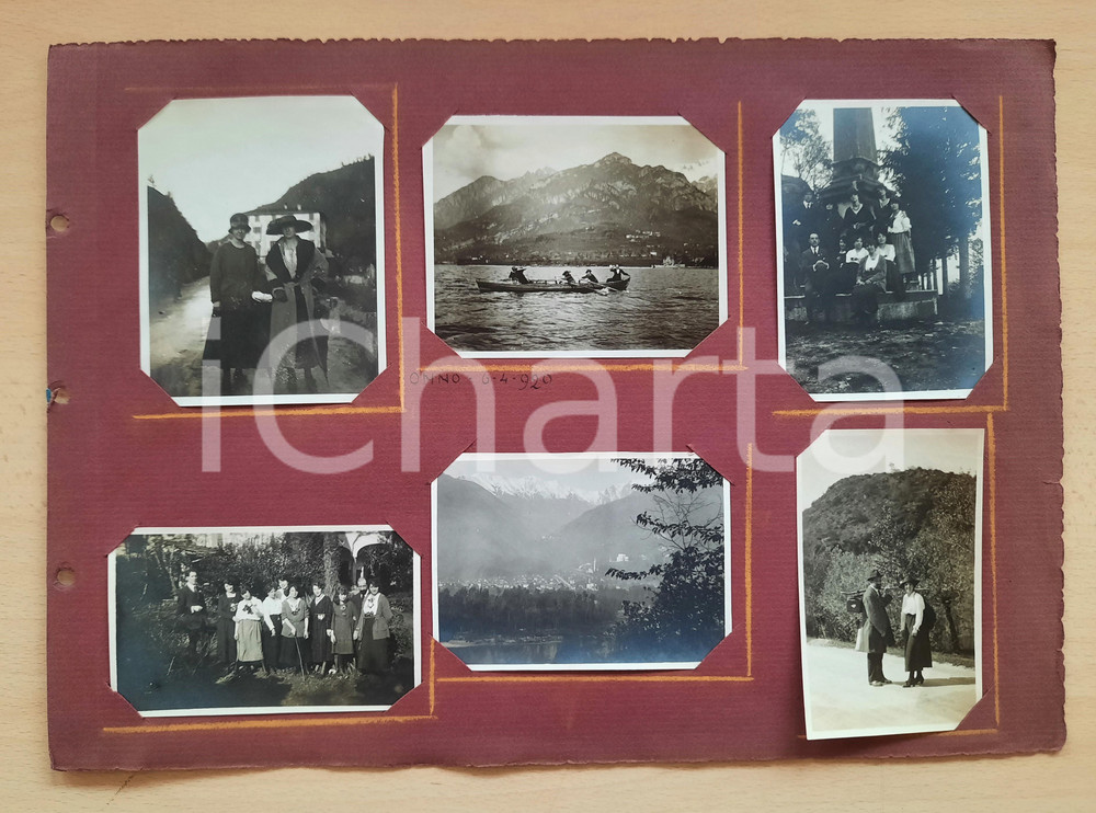 Fotografia d epoca originale 1920 ONNO Escursionisti in gita e in barca sul lago  6 fotografie 1