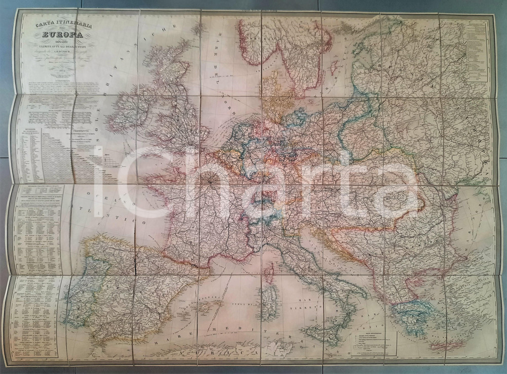 Mappa, planimetria storica 1862 EUROPA  Carta itineraria su tela  A. H. DUFOUR 90x120 cm ed. ARTARIA 1