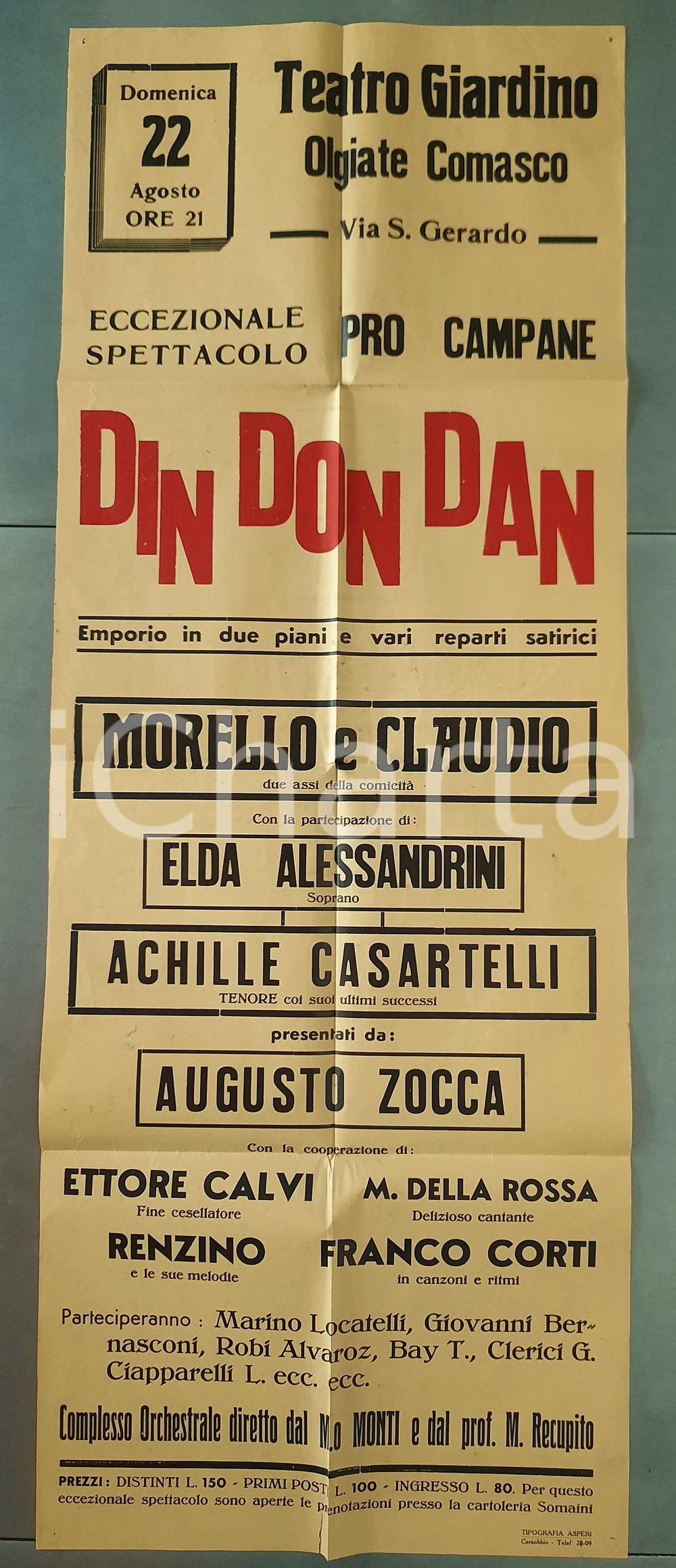 Materiale pubblicitario d’epoca 1950 ca OLGIATE COMASCO Teatro GIARDINO  Din don dan  Locandina 1