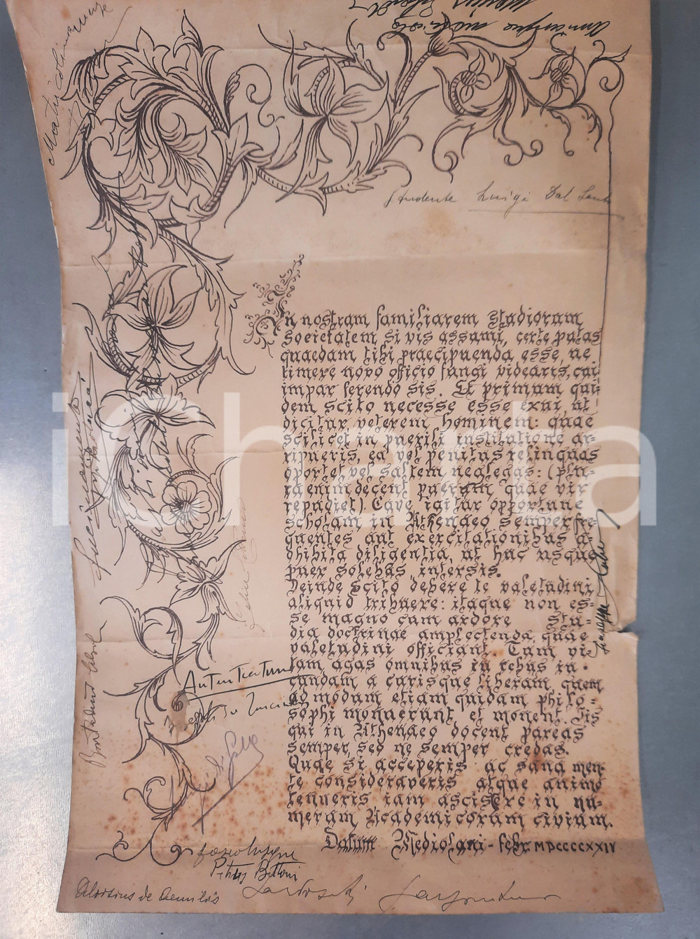 Documento originale, autentico 1924 MILANO GOLIARDIA  Attestato studente Luigi Del Santo 28x42 cm 1