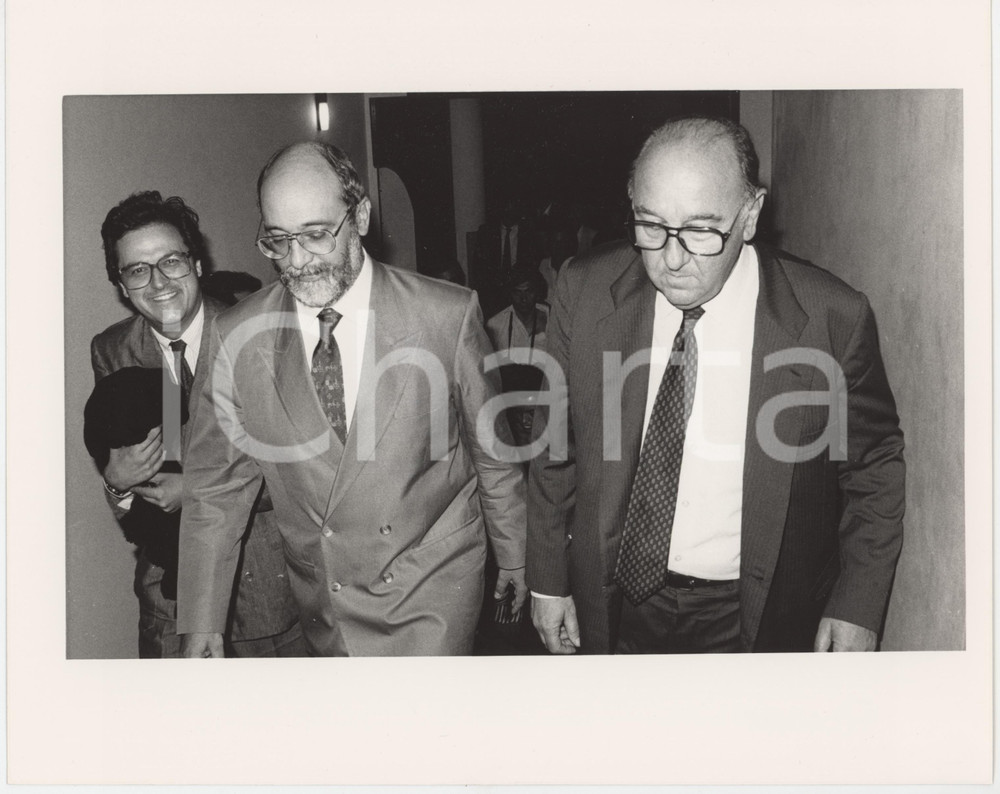 Fotografia d epoca originale 1985 ca RAI Giuseppe ROSSINI Gigi MARZULLO Foto 25x20 cm 1