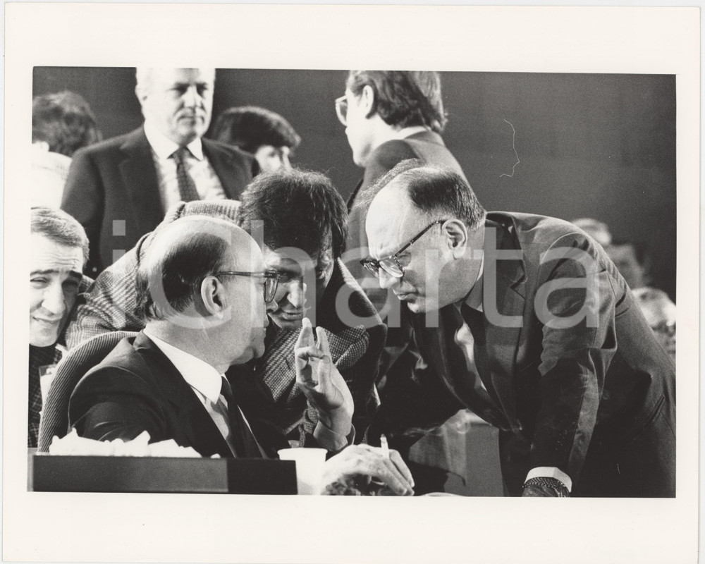 Fotografia d epoca originale 1987 RIMINI 44° Congresso PSI Bettino CRAXI Rino FORMICA Claudio SIGNORILE Foto 1