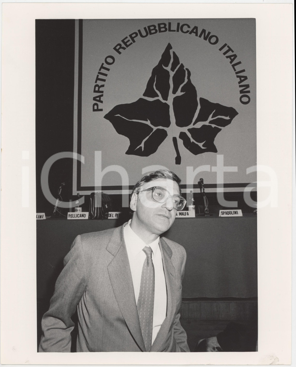 Fotografia d epoca originale 1985 ca PARTITO REPUBBLICANO Giorgio LA MALFA Politico PRI Foto 20x25 cm 1 1