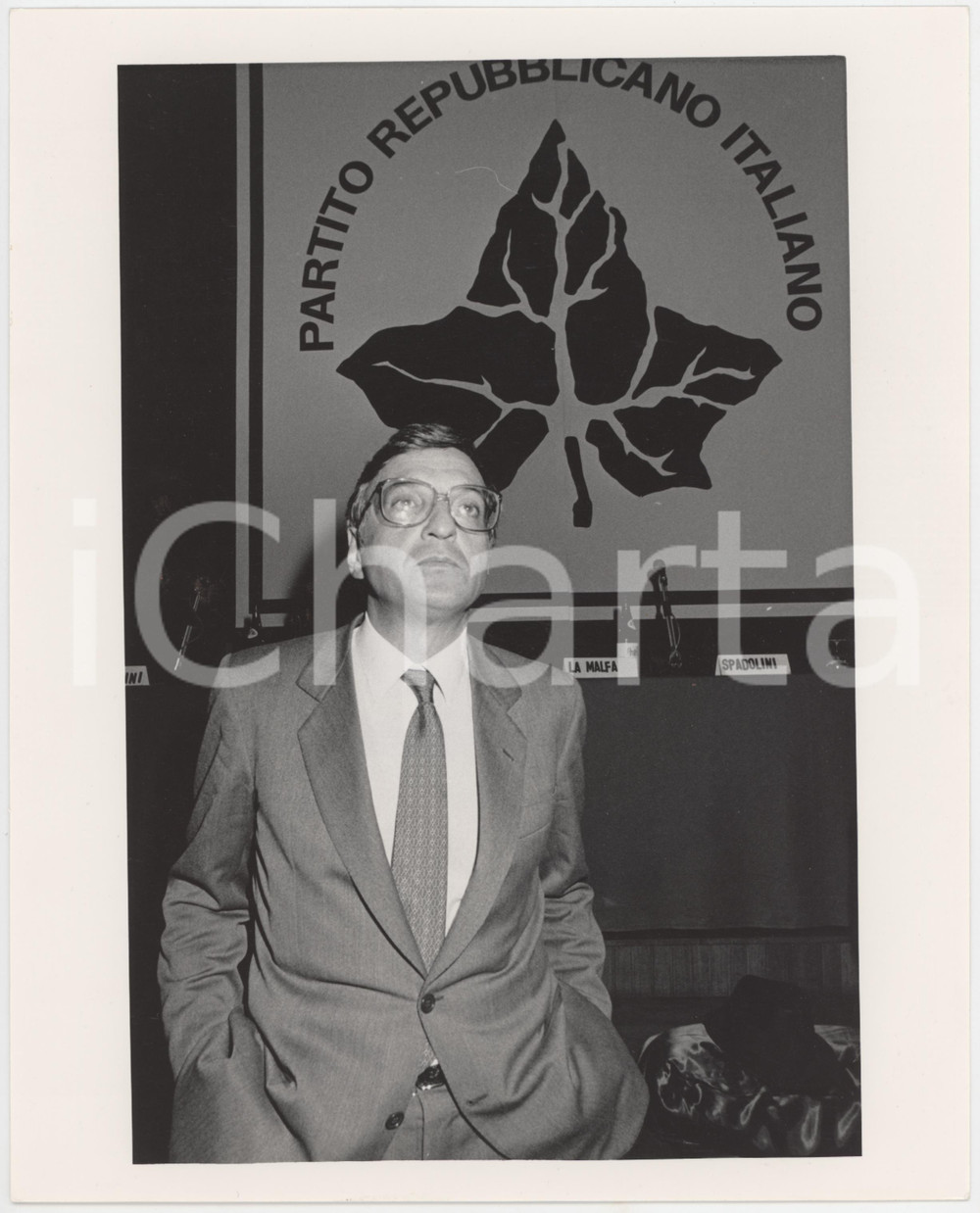 Fotografia d epoca originale 1985 ca PARTITO REPUBBLICANO Giorgio LA MALFA Politico PRI Foto 20x25 cm 1