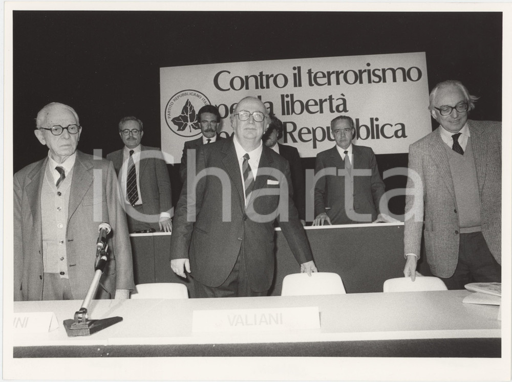Fotografia d epoca originale 1985 ca PARTITO REPUBBLICANO Vittorio OLCESE Giovanni SPADOLINI Leo VALIANI Foto 1