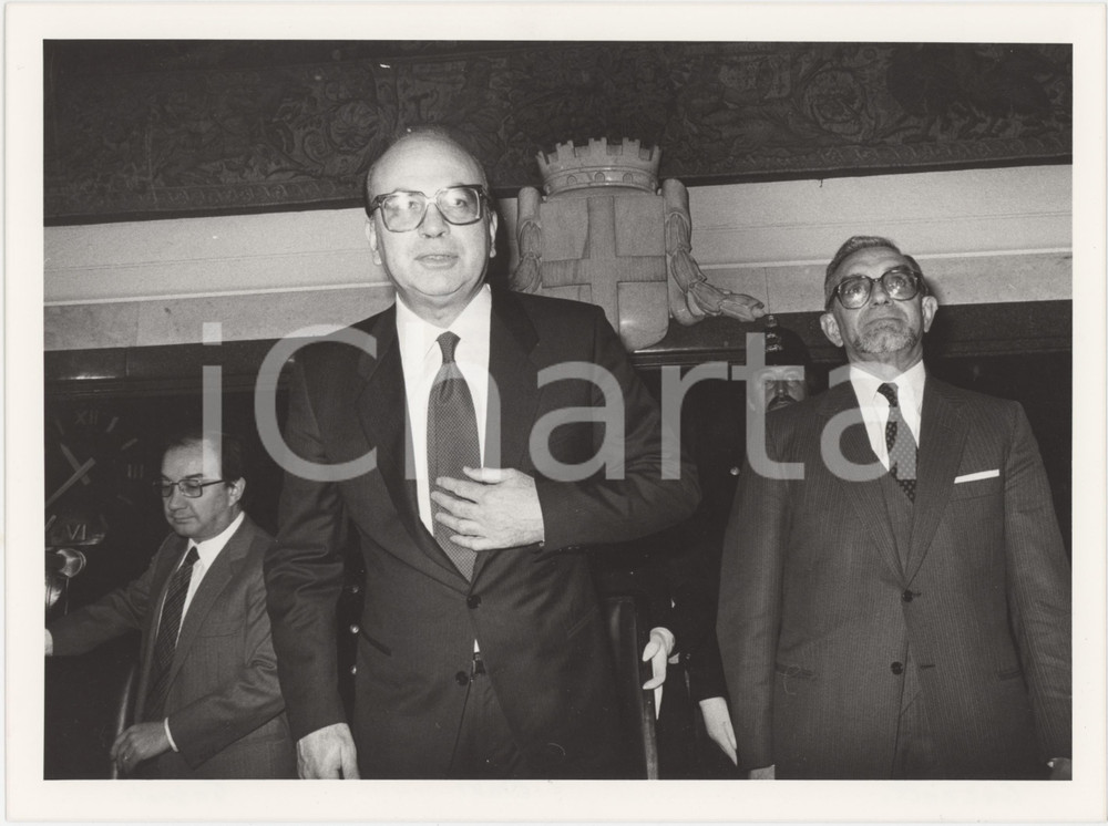Fotografia d epoca originale 1985 MILANO  PALAZZO MARINO Bettino CRAXI Carlo TOGNOLI Giuseppe GUZZETTI Foto 1