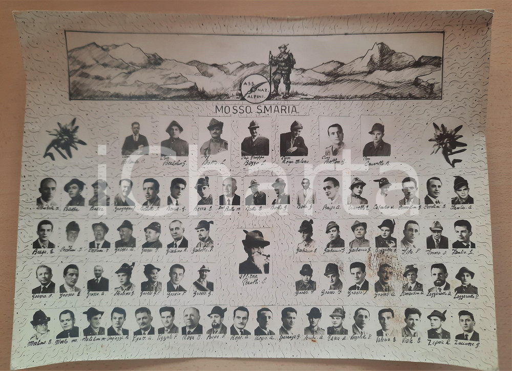 Fotografia d epoca originale 1950 ca Associazione Nazionale Alpini  MOSSO S. MARIA  Foto ritratti 40x30 cm 1