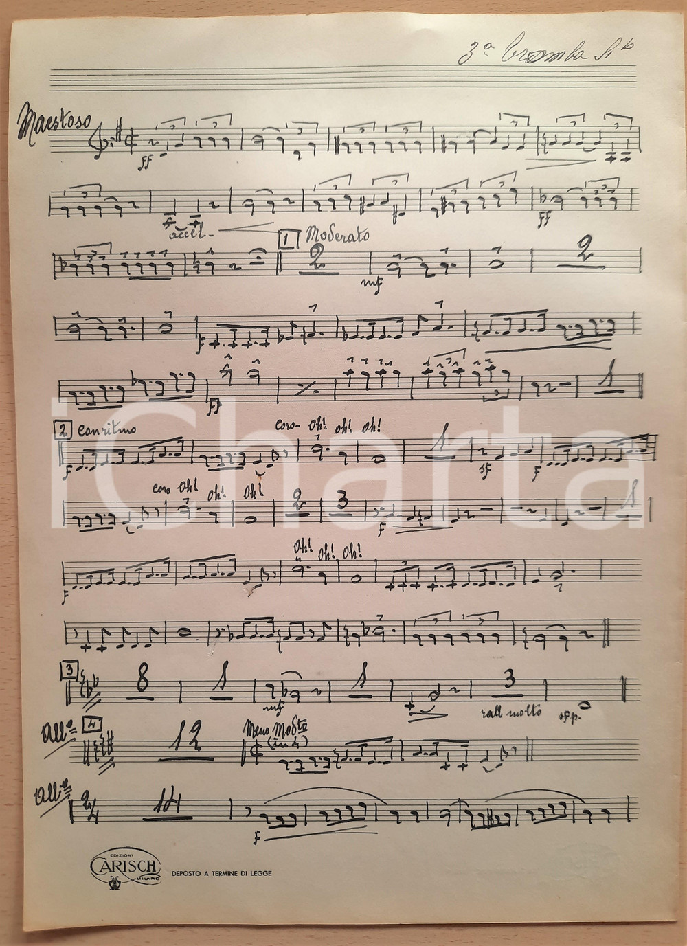 Oggetto da collezione cartaceo 1930 ca Mario MARIOTTI Selezione di successi  Spartito 3 tromba Sib AUTOGRAFO 1