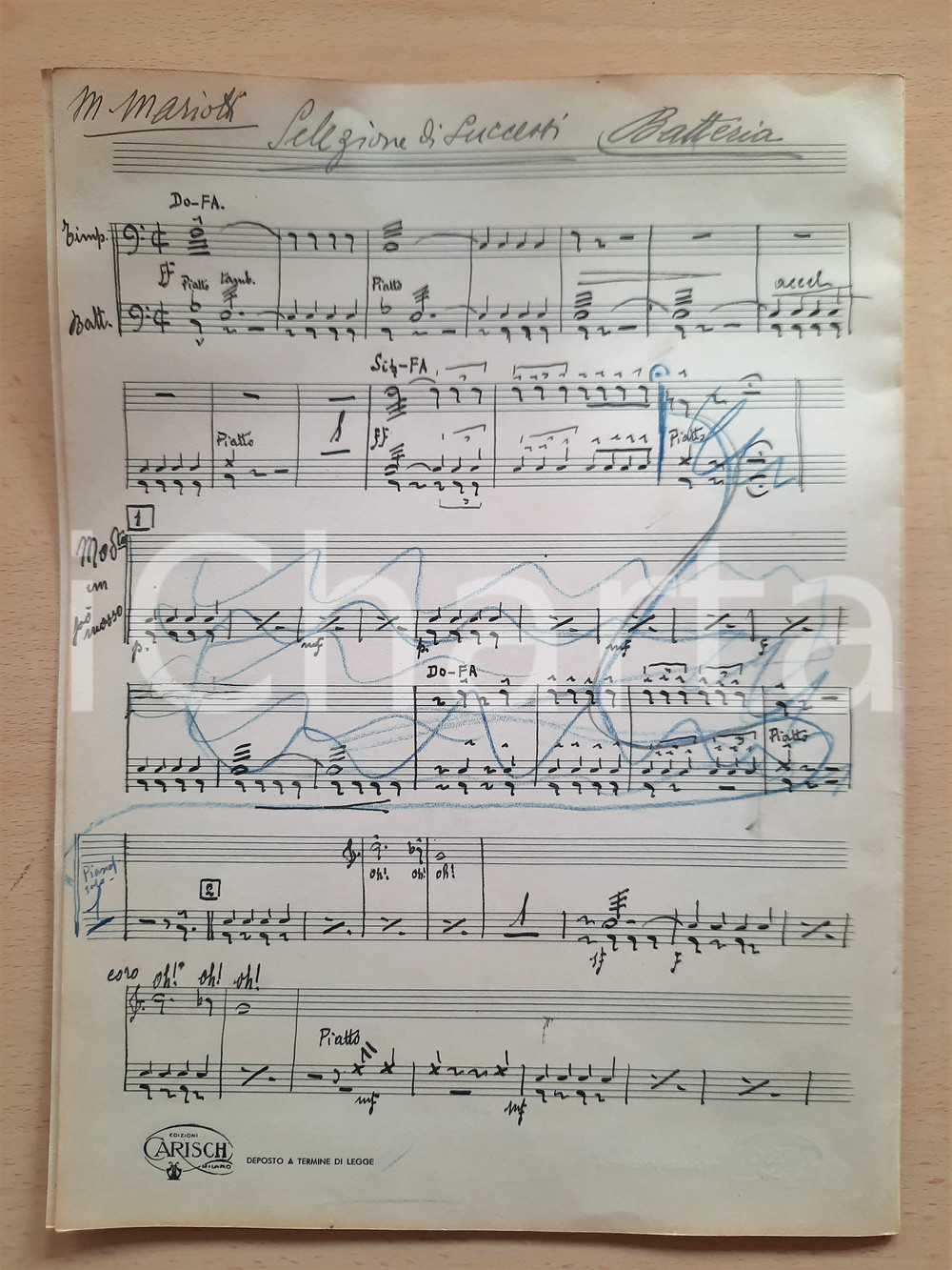 Oggetto da collezione cartaceo 1930 ca Mario MARIOTTI Selezione di successi  Spartito batteria  AUTOGRAFO 1