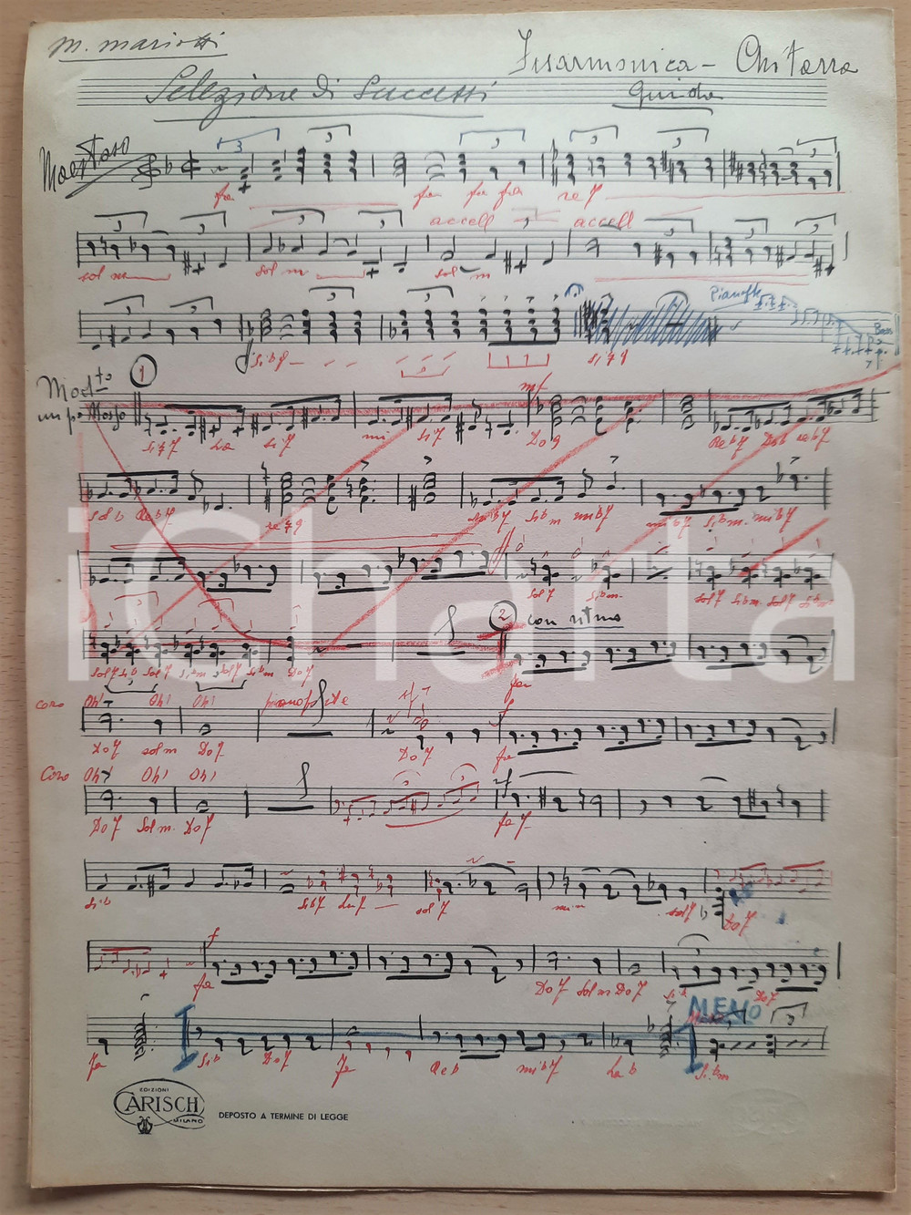 Oggetto da collezione cartaceo 1930 ca Mario MARIOTTI Selezione di successi  Spartito fisarmonica AUTOGRAFO 1