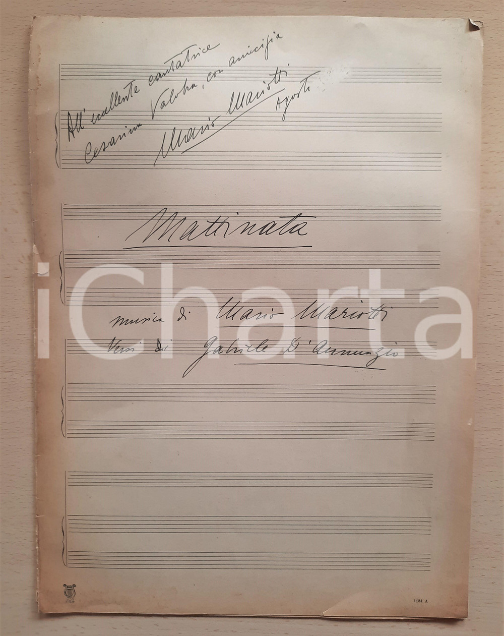 Oggetto da collezione cartaceo 1930 ca Mario MARIOTTI Mattinata  Spartito musicale AUTOGRAFO 1