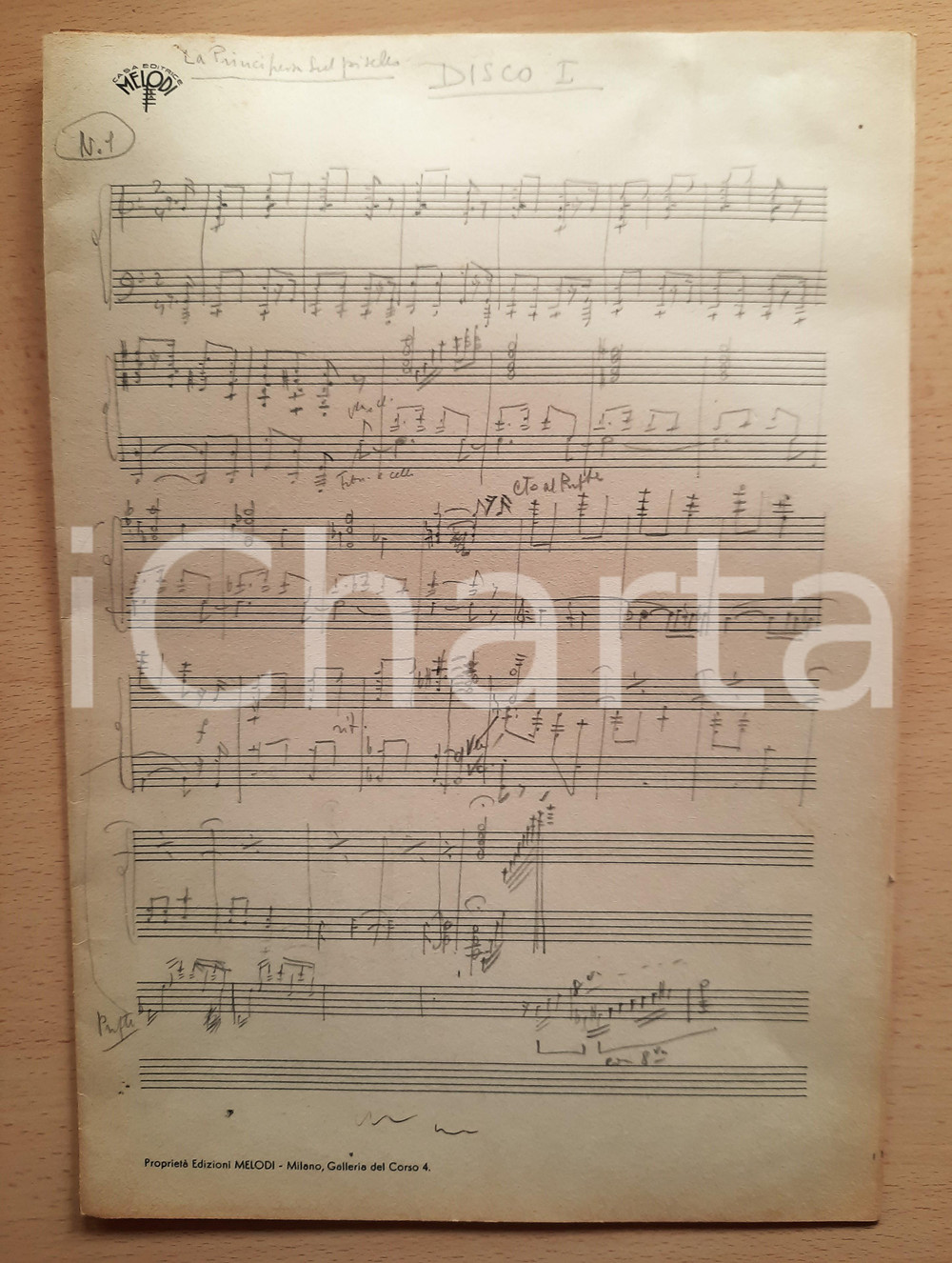 Oggetto da collezione cartaceo 1940 ca Mario MARIOTTI La principessa sul pisello  Spartito musicale AUTOGRAFO 1