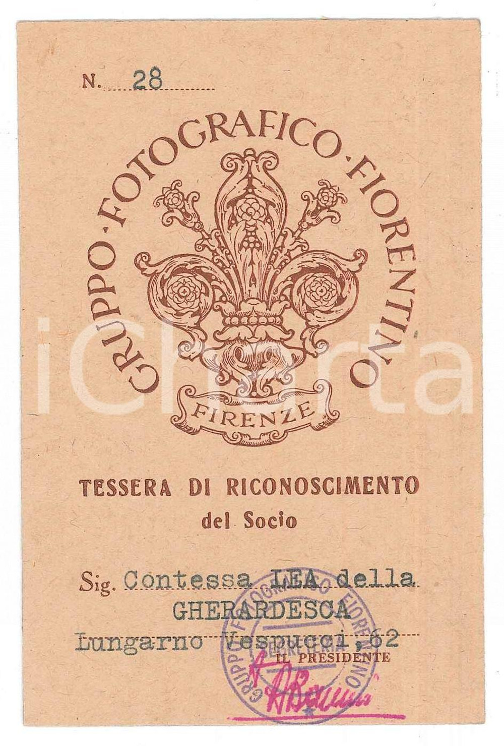 1952 FIRENZE Gruppo fotografico fiorentino - Tessera 7x11 cm