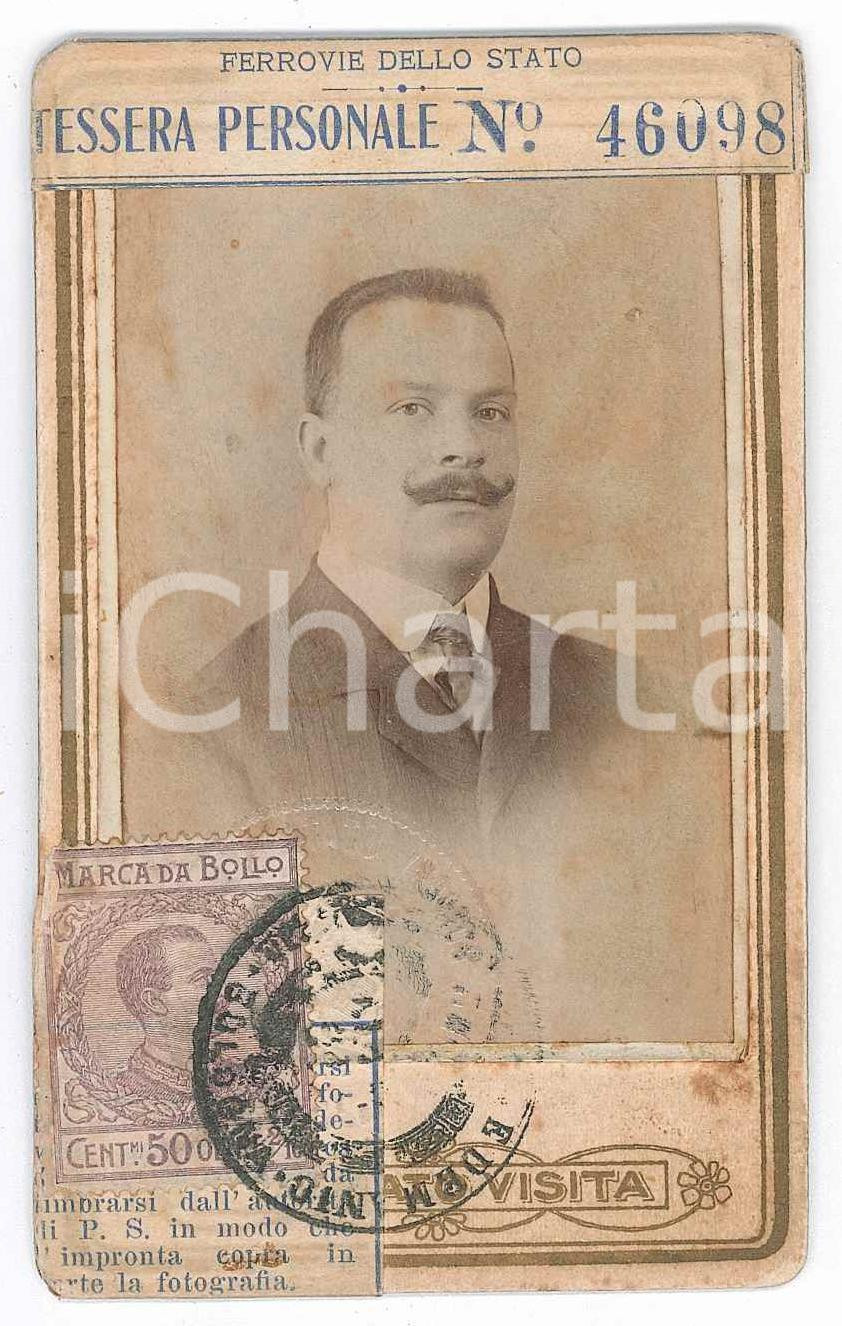 Oggetto da collezione cartaceo 1913 FERROVIE DELLO STATO Tessera personale di Stefano SASSOLI Musicista 6x10 cm 1