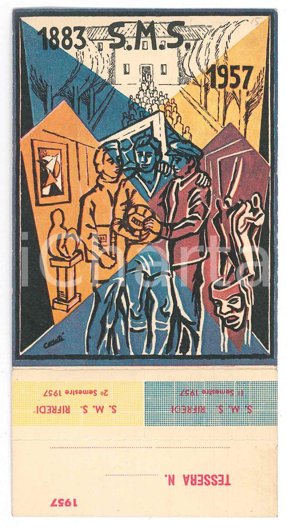 Oggetto da collezione cartaceo 1957 FIRENZE SocietÃ  di mutuo soccorso RIFREDI Tessera 8x15 cm 1