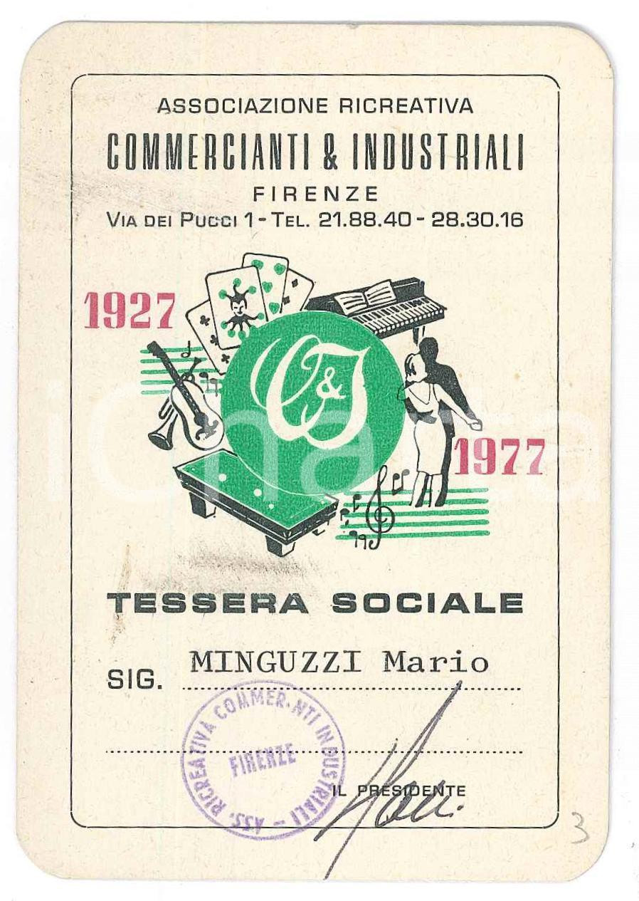Oggetto da collezione cartaceo 1977 FIRENZE Associazione ricreativa commercianti e industrali  Tessera 1