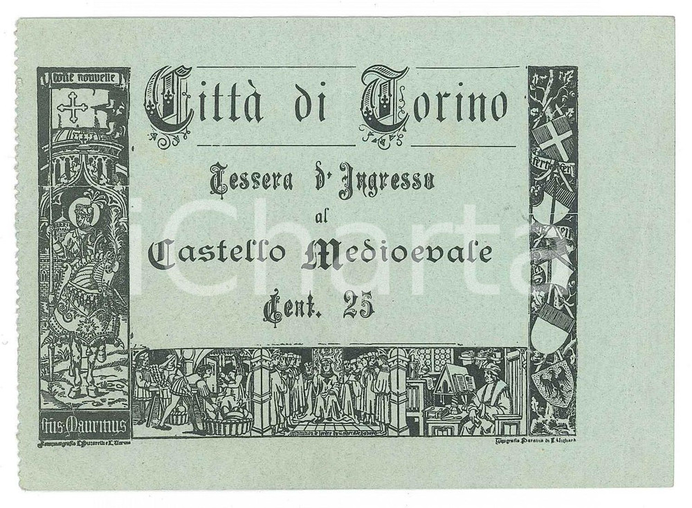 Oggetto da collezione cartaceo 1900 ca TORINO Tessera di ingresso al Castello Medioevale  12x8 cm 1