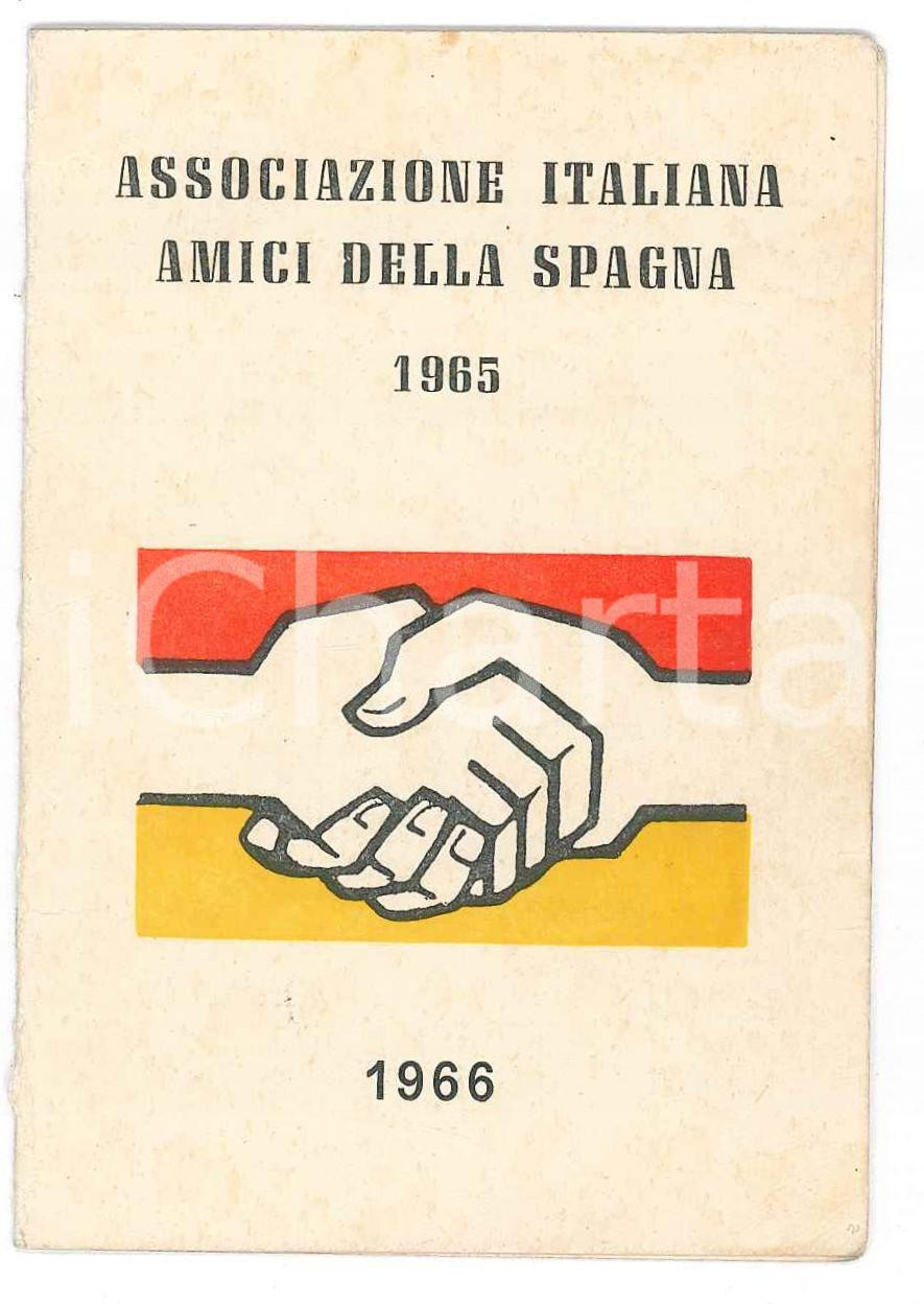 Oggetto da collezione cartaceo 1966 ASSOCIAZIONE AMICI DELLA SPAGNA Tessera di Donatello BALLABENI 7x10 cm 1