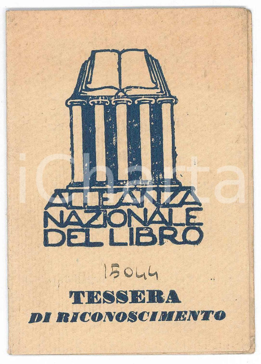 Oggetto da collezione cartaceo 1931 MILANO Alleanza nazionale del libro  Tessera di riconoscimento 8x12 cm 1