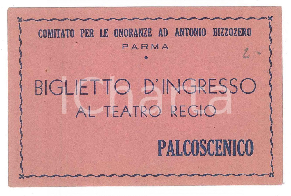 Oggetto da collezione cartaceo 1934 PARMA Teatro Regio  Comitato per onoranze ad Antonio BIZZOZZERO 10x7 cm 1