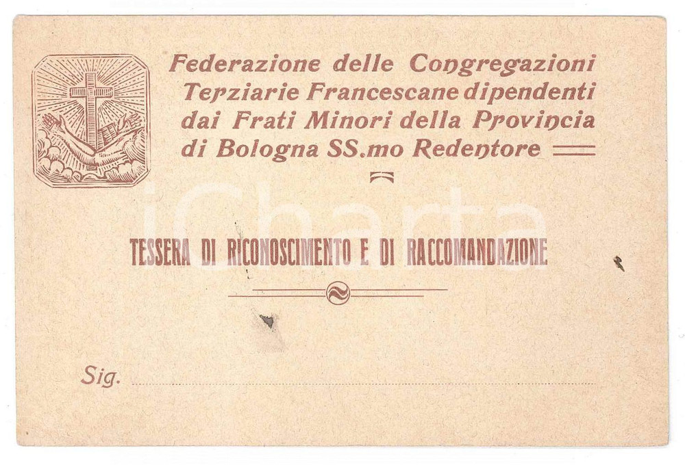 1915 FERRARA - SANTO SPIRITO Congregazione terz'ordine francescano - Tessera