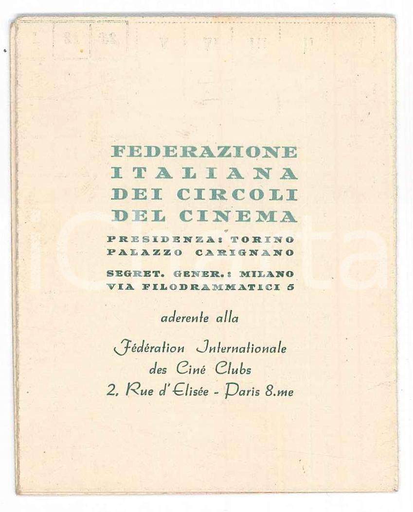 Oggetto da collezione cartaceo 1949 LUGO Federazione Italiana dei circoli del cinema  Tessera 6x8 cm 1