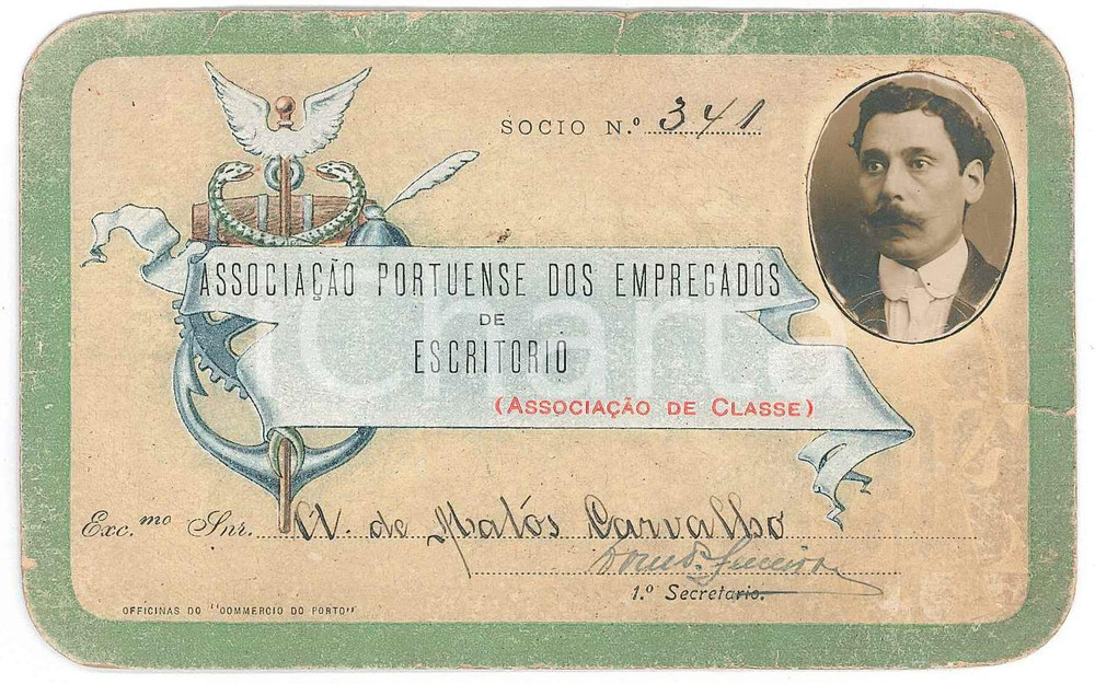 Oggetto da collezione cartaceo 1910 ca PORTUGAL Associacao portuense dos empregados de escritorio  Bilhete 1