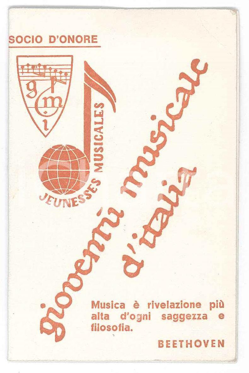 Oggetto da collezione cartaceo 1975 Gioventù Musicale d Italia Tessera Alessandro MINARDI Giornale di Bergamo 1