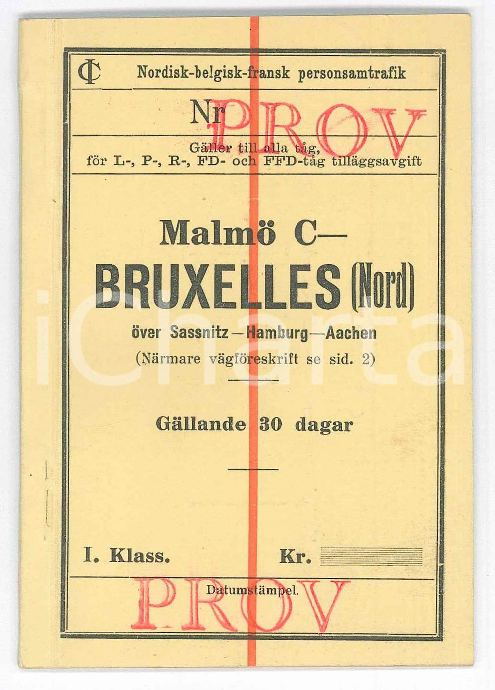 Oggetto da collezione cartaceo 1910 ca MALMO BRUXELLES Nordisk Belgisk fransk personsamtrafik  Kontrollkupong 1